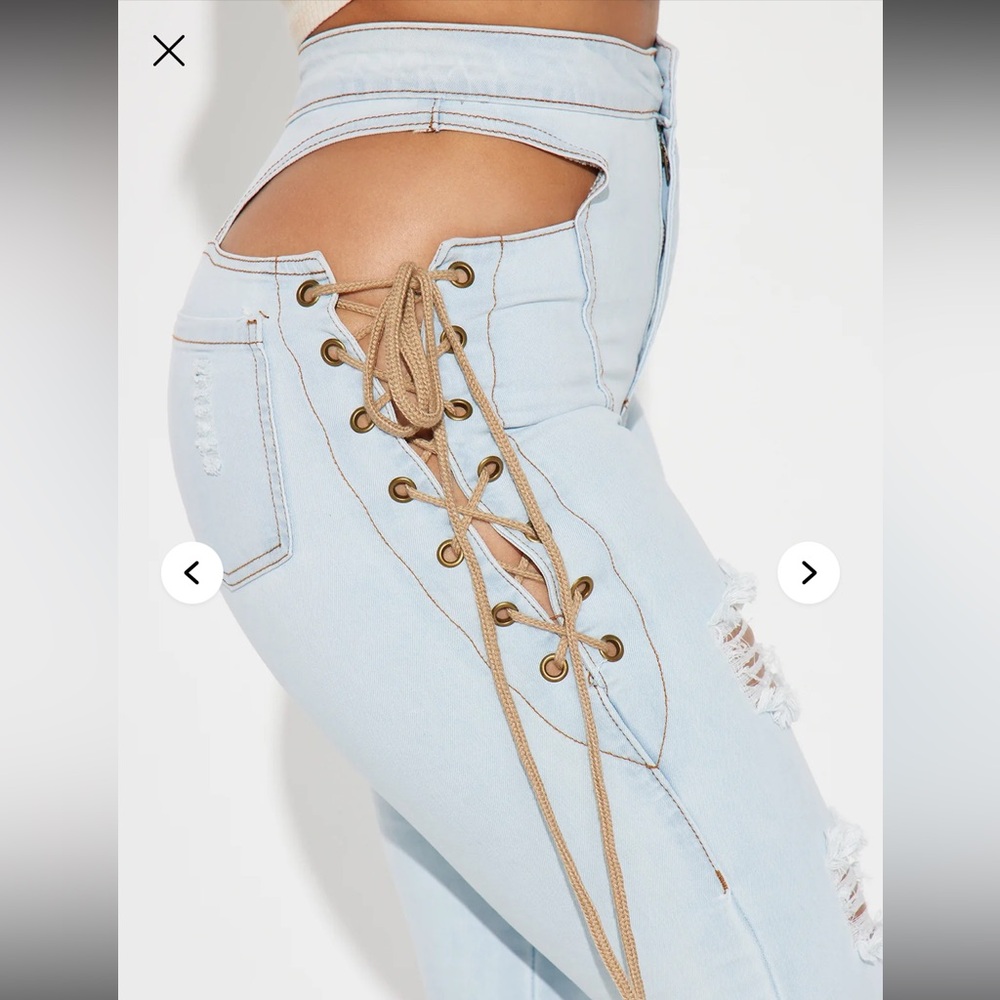 Fashion Nova -Getting Out There Lace Up Skinny Jeans - Light Wash size L - Picture 3 of 9